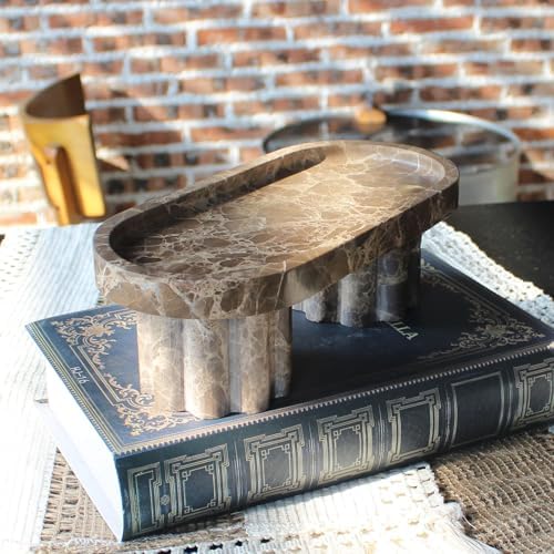 Natural Travertine Marble Oval Tray with 2 Legs, 10" Vanity Decorative Tray for Countertop Organizer, Catchall Tray for Perfume, Candles, Jewelry Dish - Image 4
