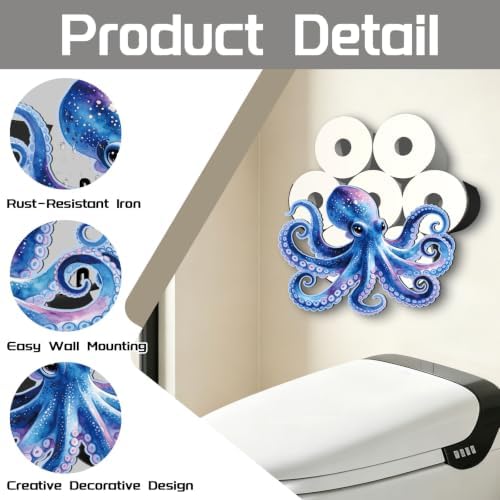 Colorful Octopus Toilet Paper Holder Wall Mount/Stand for Extra 8 Rolls - Image 3