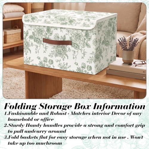 2 Pack Sage Green Floral Storage Bin with Lids, 17x11x12 Inch - Image 4