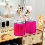 SHJI Deep Pink Qtip Holder Organizer Dispenser Cotton Swabs Cans Plastic Jars with Lid Set 4 Pack Bathroom Storage Canister for Cotton Ball Floss Cotton Pads - Image 6