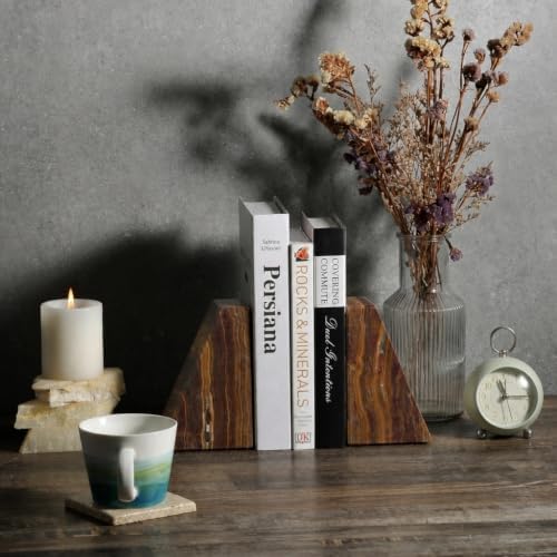 Koville Onyx Bookends for Shelves, Large Marble Bookends for Heavy Books, Non-Slip Heavy Duty Book Stopper for CD/Movies, Aesthetic Decorative Book Ends for Bookshelf Table Home Decor - Image 7