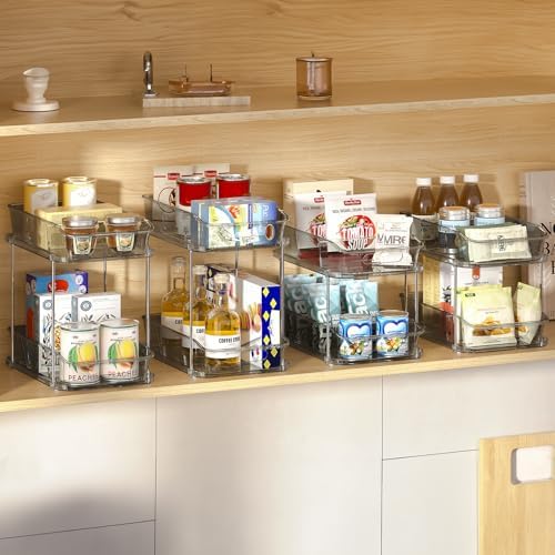 Delamu 2-Tier Under Sink Organizers and Storage, Multi-Purpose Stackable Bathroom Cabinet organizers, Pull Out Kitchen Pantry Organization and Storage with Dividers(4 Pack, Grey) - Image 3