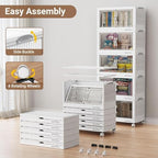 BROVIEW 180Qt Stackable Storage Bins with Lid, Extra Large Closet Organizer Collapsible Drawer Boxes with Wheels, Folding Plastic Cabinet Containers for Home Kitchen Room Organization, 3Pack White - Image 6