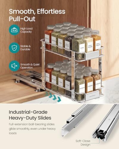 SONGMICS Spice Rack Organizer for Cabinet, Pull Out 2 Tier Thick Steel - Image 5