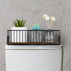 MyGift Toilet Paper Roll Holder Basket, Industrial Matte Black Metal Wire and Rustic Burnt Wood Above Tank Bathroom Toiletries Storage Organizer Vanity Basket - Image 2