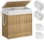 SONGMICS Laundry Hamper with Lid, 110L Double Wicker Basket, 6 Mesh Bags by SONGMICSbySONGMICSHOME