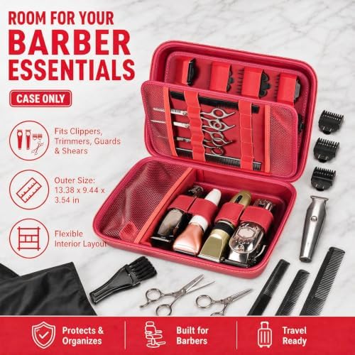 Boobowl Hard Travel Case for Hair Clippers, Barber Tool Organizer, Red - Image 2
