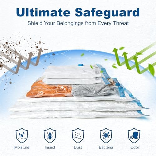 HOUSE DAY 10 Medium Vacuum Seal Bags For Clothing Travel, 80% Space Saving Travel Vacuum Bags with Electric Pump, Vacuum Storage Bags For Clothes, Blankets, Moving, Camping, Toys, Reusable & Durable - Image 5
