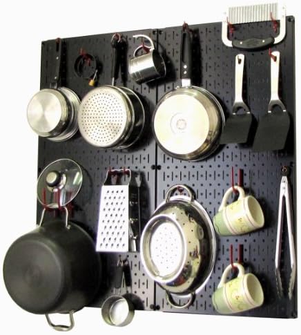 Wall Control Kitchen Pegboard Organizer Pots and Pans Pegboard Pack Storage and Organization Kit with Black Wall Board and Red Accessories by Wall+Control