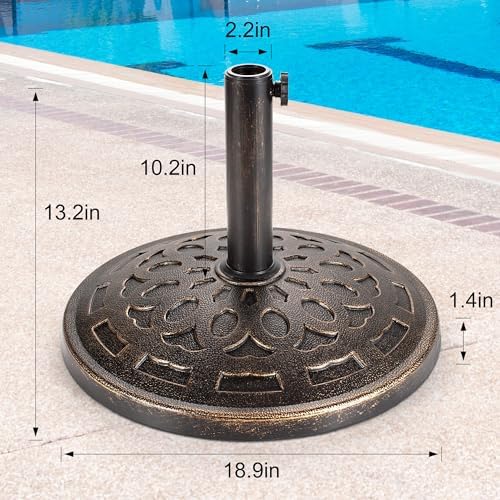 Patio Umbrella Stand - 31 lbs 18.9" Heavy Duty Outdoor Umbrella Base Stand, Market Umbrella Holder for Garden, Backyard, Pool, Beach, No Water or Sand Required, Round Bronze - Image 2