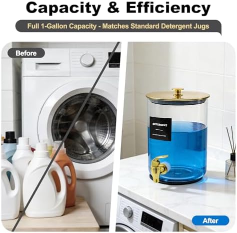 Glass Laundry Detergent Dispenser for Laundry Room Organization(2, Gold) - Image 5