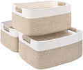 3 Pack Large Storage Basket for Organizing, 17.5"x13"x7" Woven Basket for Shelves, Closet Cube Storage Bins with Wrapped Handle, Cotton Rope Baskets for Kitchen, Clothes, Toys(Off White & Brown) by Degeyoyo