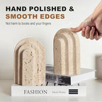 Natural Marble Book Ends - Heavy Duty Bookends for Shelves - Aesthetic Layered Arch Design Stone Book Holders, Unique Modern Office Bookshelf Stopper Decor for Books/CDs(Travertino Turkey) - Image 5