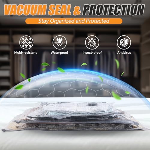 Travel Vacuum Bags with Rechargeable Pump, 16 Pack Compression Packing Bags with 35KPA Electric Pump, 90% Space Saver for Clothes, Vacuum Seal Bags fo Carry-on Luggage Suitcase - Image 6