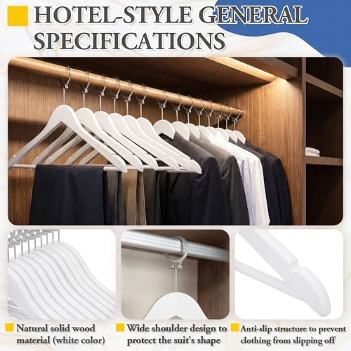 12 Pack Hotel Suit Hangers 17.5" Anti-Theft Security Hangers, White - Image 3