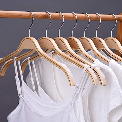 JS Hanger Lightweight Non Slip Wooden Hangers - 30 Pack Heavy Duty Wood Coat Hangers with Soft Stripes for Camisole, Jacket, Dress Clothes, Sweater, Natural Finish - Image 6