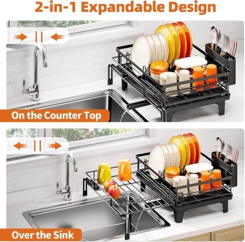 Urackify Expandable Sink Dish Drying Rack for Kitchen Counter, 1-Tier Black - Image 2