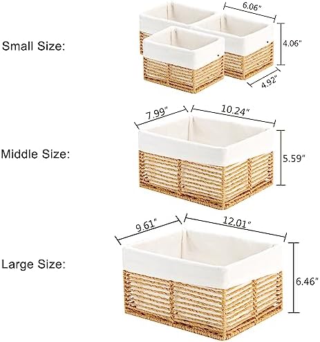 Vagusicc Wicker Storage Basket, Hand-Woven Paper Rope Wicker Baskets, Rectangular Small Wicke Baskets for Organizing, Cube Storage Bins for Closet/Clothes/Dresser, Natural, 5-Pack - Image 2