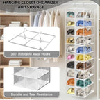 20 Section Hanging Shoe Organizer for Closet, Hanging Closet Organizer and Storage Space-Saving Foldable Clothes Shelf with Sturdy Hooks for Wardrobe, Dorm, Bedroom, Rv, Transparent - Image 4