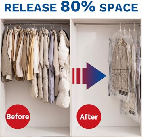 Hanging Vacuum Storage Bags, Space Saver for Clothing, 4 Combo with Pump - Image 3