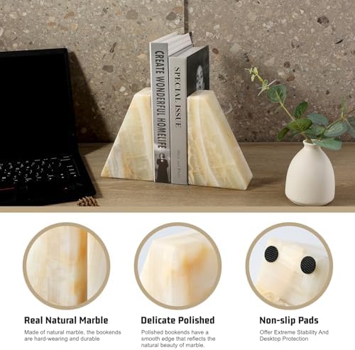 Marble Bookend for Heavy Books, Decorative Bookends for Shelves, Durable and Heavy-Duty Book End for Hardback Book & CDS, Unique Stopper & Holder, Green Onyx, Set of 2 - Image 4