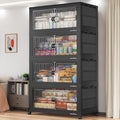 BROVIEW 800Qt Extra Large Stackable Storage Bins with Lid, Closet Organizer Collapsible Drawer Boxes with Wheels, Folding Plastic Cabinet Containers for Home Kitchen Room Organization, 4Pack Black by BROVIEW-EnjoytheArtofLife