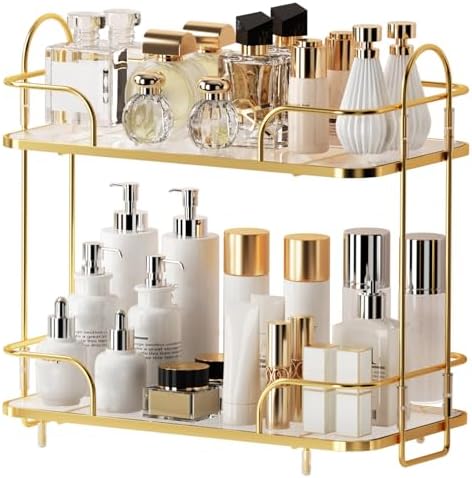 2 Tier Corner Bathroom Counter Organizer, Cosmetic Skincare Organizer, Bathroom Countertop Perfume Tray Vanity Organizer, Kitchen Spice Corner Storage Shelf by Seoneiro
