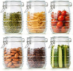 ComSaf Glass Pantry Jars with Airtight Lids 34 oz 6 Pack Wide Mouth Hobnail by ComSaf