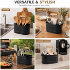 Alpha Living Home 4-Compartment Metal Flatware Caddy with Wooden Handle - Rustic Silverware & Utensil Organizer for Kitchen Counter, Dining Table, Picnic & Party Use - Image 5