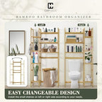 CAPHAUS Over -The -Toilet Storage Shelf,7-Tier Bamboo Bathroom Organizer Shelf Rack Over Toilet with Adjustable Feet & Hooks, Freestanding Toilet Shelf for Bathroom Laundry Balcony Plant Stand,Black - Image 6