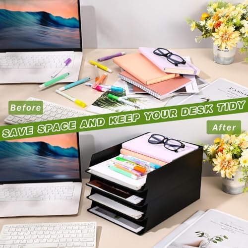 Wenqik 20 Pcs Stackable Paper Letter Trays Plastic Desk Organizer, Black - Image 4