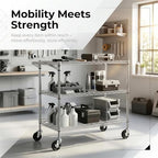 Finnhomy 3 Tier Heavy Duty Commercial Grade Utility Cart, Wire Rolling Cart with Handle Bar, Steel Service Cart with Wheels, Utility Shelf Plant Display Shelf Food Storage Trolley, NSF Listed - Image 6