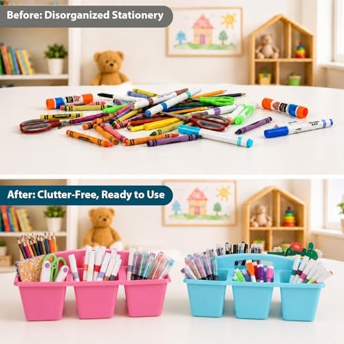 6 Pack Classroom Caddy with Handle, 6 Compartment (Pastel) - Image 4