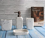 Hymmah Marble Bathroom Accessories Set,Marble Design Toothbrush Holder,Farmhouse Bathroom Decor,4 Pcs Resin Gift Set Apartment Necessities, Contain Toothbrush Cup,Soap Dispenser,Soap Dish,Tumbler - Image 6