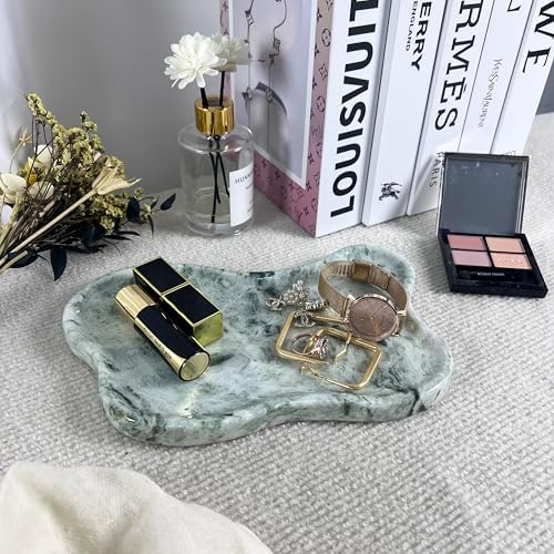 WneFu Choiziic Natural Decorative Tray, Cloud Shape, 9.8x6.1x0.62 Inches, Modern Style, Polished Finish, Bathroom Kitchen Counter Vanity Organizer with Anti-Slip Mad (Green-Marble-P) - Image 3