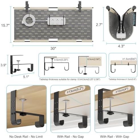No Drill Under Desk Cable Management Tray, 30" Felt Cord Organizer - Image 5