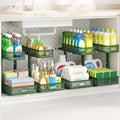 Under Sink Organizer 4-Pack, Metal 2-Tier Pull-Out Cabinet Shelf with Slide-Out Mesh Drawers, Height Adjustable, Space-Saving Under Sink Storage Racks for Kitchen, Bathroom, Laundry Room,Dark Green by AURIKAR
