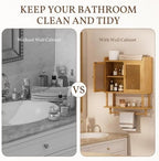 AmazerBath Bathroom Wall Cabinets, Bamboo Medicine Cabinet with Rattan Door, Large Over The Toilet Storage Cabinet with Towel Bar, Wall Mounted Cabinet with Adjustable Shelves for Small Spaces - Image 4