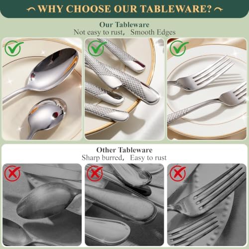 49 Pieces Silverware Set with Bamboo Organizer,Hammered silver - Image 5