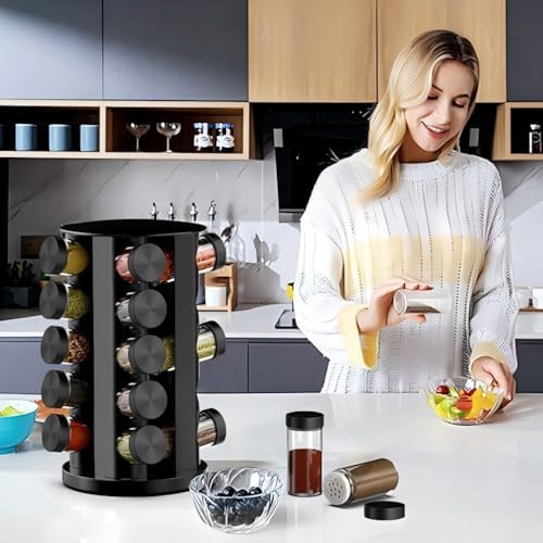 Handisen Rotating Spice Rack Organizer for Cabinet, Spice Racks Storage with 20 Jars, Spinning Spice rack for Kitchen Countertop, Spice Holder,Seasoing Storage Racks, Black - Image 5