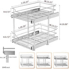 EZKAZA Pull Out Cabinet Organizer for Kitchen Utensil 14.5" W x 21" D, 2-Tier Cabinet Pullout Shelves and Drawer Organizer Slide Out Pantry Storage Basket, Bottom Basket 13.2" W x 20.4" D x 4.7" H - Image 3
