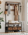Hall Tree with Bench and Shoe Storage, Freestanding Entryway Coat Rack with 3 Fabric Drawers, 16 Hooks by DrawXynth