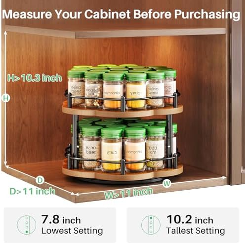 SNTD 2-Tier Lazy Susan Spice Rack Organizer for Cabinet, Wood, 10 in - Image 2