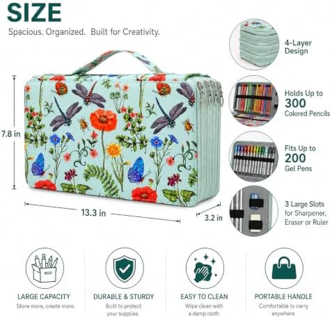 300 Slots Colored Pencil Case Organizer, 4 Layer Bag - Image 2