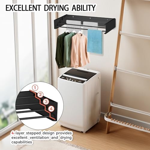 FOCHIER F Laundry Drying Rack Wall Mounted Clothes Drying Rack Black,23.6" - Image 6