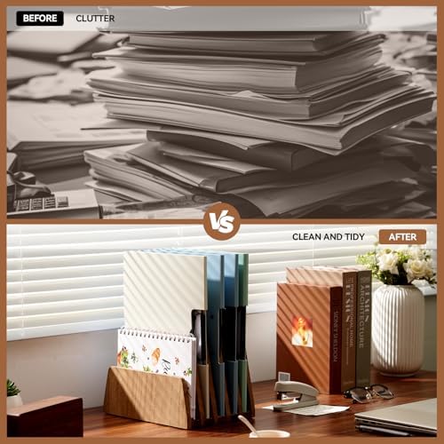 KIRIGEN Wooden Mail Organizer, 5-Slot File Holder for Desk, Brown 5K-DBR - Image 3