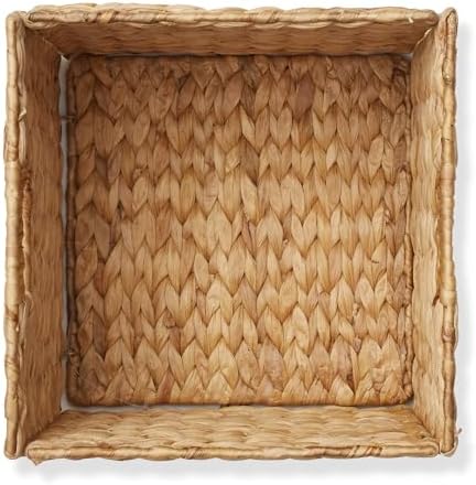 Casafield 10.5" x 10.5" Water Hyacinth Storage Baskets, Natural - Set of 2 Collapsible Cube Organizers, Woven Bins for Bathroom, Bedroom, Laundry, Pantry, Shelves - Image 6