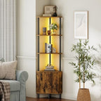 HOOBRO Corner Cabinet with LED Light, Corner Shelf Stand with Storage and Doors, 5-Tier Industrial Corner Bookshelf, 59” Tall Display Rack Shelf, for Living Room, Kitchen, Rustic Brown BF147DCJ01 - Image 3