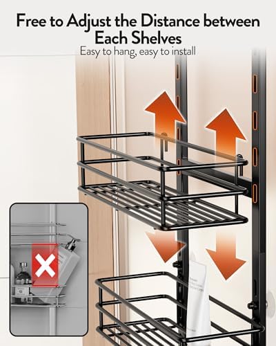Orimade Over the Door Shower Caddy Adjustable 5 Tier Black,Bathroom Hanging Organizer Shelf Rustproof with 4 Hooks,Shower Basket with Soap Holder and Suction Cup - Image 2