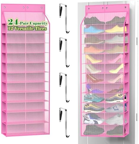 Kotkn 24-Pair Over Door Shoe Organizer for Family & Kids, Double Sided | Hanging Storage for Sneakers, Boots, Toys & Room OrganizationRose Quartz by Unknown